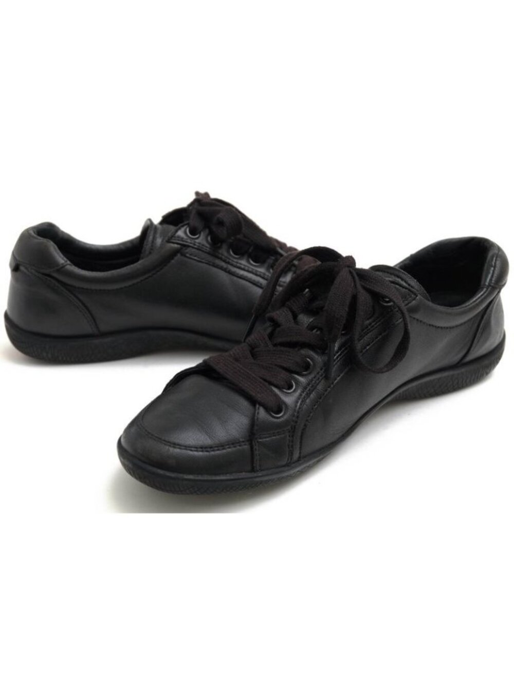 Prada Shoes Sneakers Low Cut Women Leather Black 3 E5620 - Picture 3 of 9